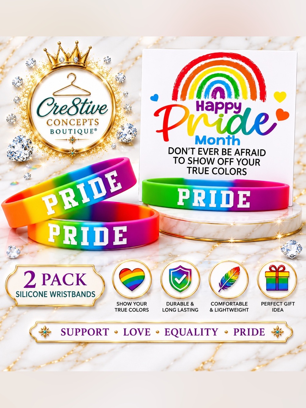 🌈 PRIDE Rainbow Wristbands – Set of 2 | Silicone Bracelets | NIP